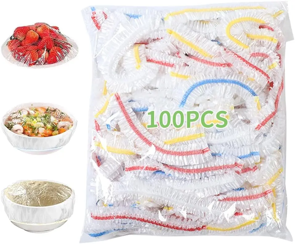Reusable Elastic Clear Plastic Food Fresh Keeping Covers (100 Pieces) - Flexible Disposable Kitchenware, Food Storage Utility Accessories, Microwave-Safe for Meal Prep & Outdoor Dust Protection