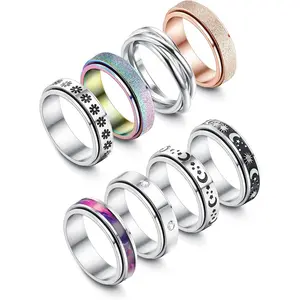 8Pcs Spinner Rings for Anxiety Relief Stainless Steel Rings for Women Men Anti Stress Band Rings Set Fidget Rings for Anxiety