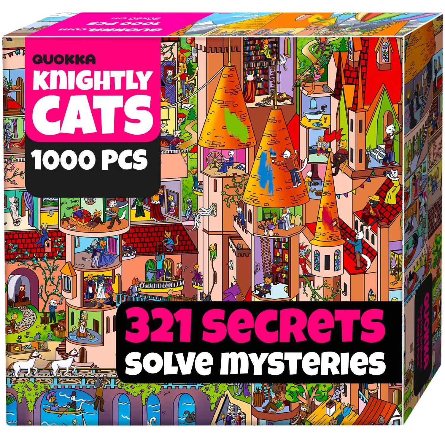 QUOKKA Expert 1000-Piece Cardboard Puzzle Game - Whimsical Medieval Kingdom Knightly Cats Design for Adults, Includes 2 Special Envelopes & Tasks, Boosts Patience, Creativity, Focus, Attention to Detail, Ideal for Cozy Hobbies, Indoor Fun with Friends