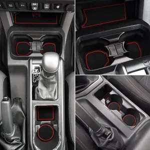 Auovo 18pcs Anti-dust Mats for Toyota Tacoma Accessories 2023 2022 2021 2020 2016 2017 2018 2019 Car Cup Holder Inserts Center Console Door Pocket Liner Premium Custom Interior (Double Cab) (Red)