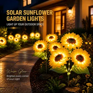 Solar Powered LED Sunflower Garden Lights - Set of 2/4/6 Pieces, Realistic Nighttime Glow for Yard, Lawn, Patio, and Porch Decoration, Waterproof IP65, Energy-Efficient Outdoor Lighting, Garden Lighting | Decorative Solar Lights | Durable Plastic Flowers