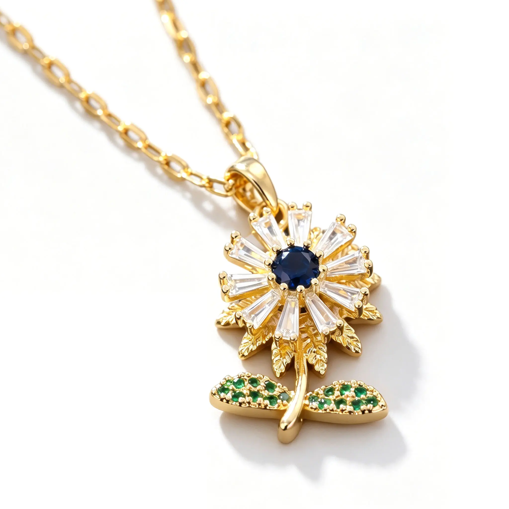 Women's Rotatable Sunflower Pendant Necklace - Gold-Plated Adjustable Chain, Spinning Blue Center Crystal, Dainty Fidget Jewelry for Anxiety Relief, Bling, Decorative Flower, Nature Motifs Crystal Necklaces, Birthday Anniversary Gift, Bling Necklaces