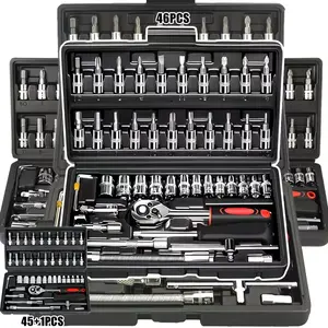 46-piece 1/4-inch drive socket ratchet wrench set, S2 grade CR-V socket metric and extension bar, comprehensive toolkit suitable for car maintenance and home use, easy to organize