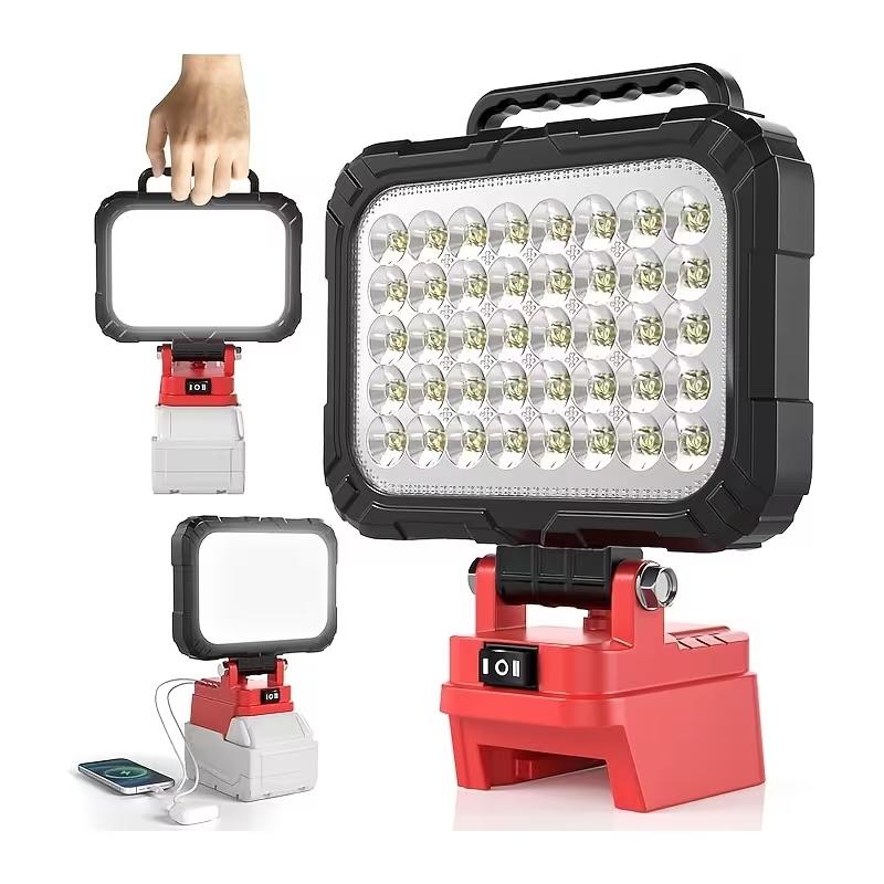 Rechargeable wireless LED portable work light, handheld lamp, semi-recessed installation, with two brightness levels. Suitable for decoration, car maintenance, outdoor fishing and emergency lighting (battery not included)