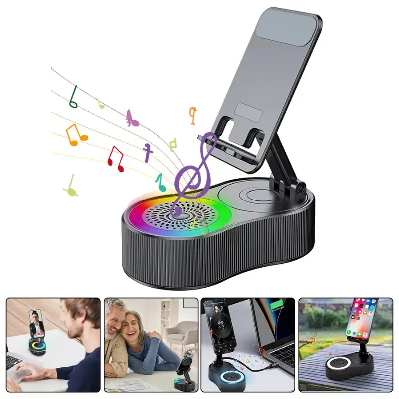 Joytutus Cell Phone Stand Wireless BT Speaker Potable Anti Slip Base 9D Surround Sound Adjustable 360° Rotation Foldable for Home Outdoors Holder