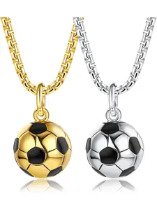 2Pcs Football Necklace with Lobster Clasp Stainless Steel Football Pendant Chain Hip Hop Dangle Soccer/Football/Baseball Cross Necklace Sports Fan Jewelry Gift for Men Women