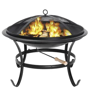 SuperDeal 22" Round Wood Painted Finish Metal and Pine Fire Pit Grill Ash Bbq Bbq Grill