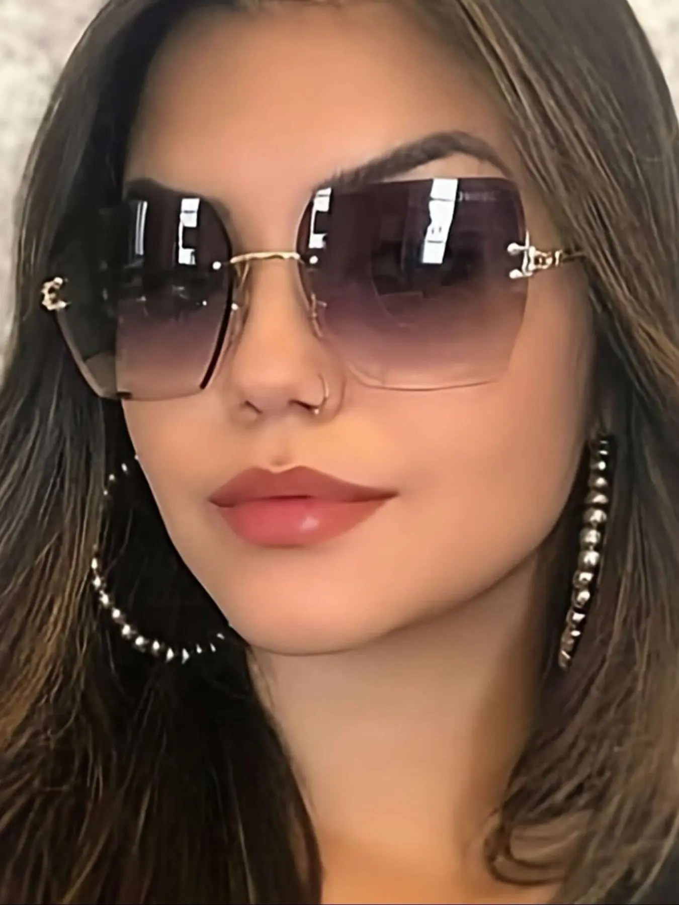 1pc Rimless  Women's Glasses, Geometric Ombre Design, Perfect for Summer Beach Vacation, Fashionable Outdoor Travel Accessory