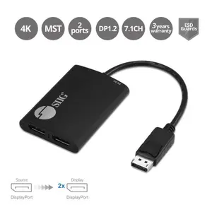 Siig CE-DP0H11-S1 1x2 DP 1.2 to DisplayPort MST Hub - Multi-Monitor Splitter with Micro USB, 0.2 lbs, 7.1-Ch Surround Audio, Boost Productivity