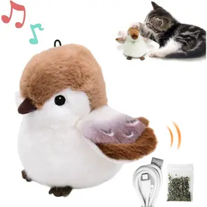 Cat Toys, Flapping Wings Cute Sparrow, Vibrating Cat Kicking Toy, Fluffy Plush Animal Toy for Small Dogs, Kitten Catnip Toy, Interactive Cat Toys for Kitty Exercise, 3 Modes, Rechargable