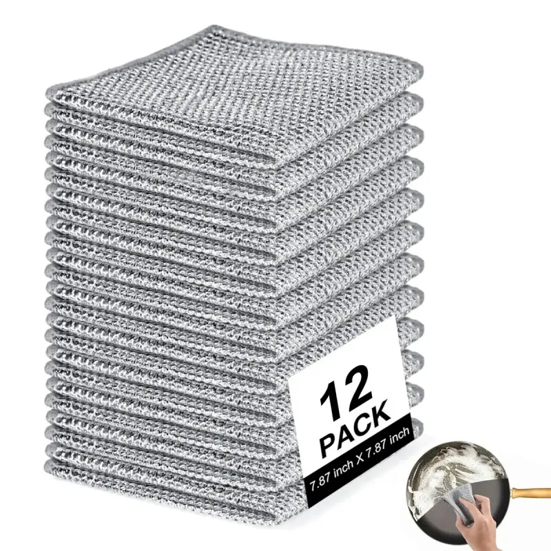 12 Pcs New Upgrade Steel Wire Dishcloth,Non Scratch Wire Dishcloth for Wet and Dry Use,Powerful Cleaning Non-Scratch Wire Dishcloth Rag for Cookware, Sinks, Dishes, Stove Tops, Dishcloths for Washing Dishes