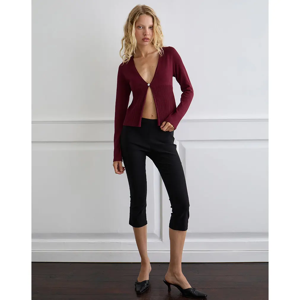 Niyah Long Sleeve Cardigan in Burgundy