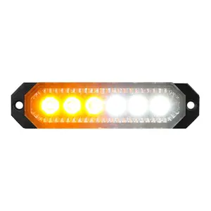 Amber White Sync Feature Ultra Slim 6-LED Surface Mount Flashing Strobe Lights for Truck Car Vehicle LED Mini Grille Light Head Emergency Beacon Hazard Warning lights