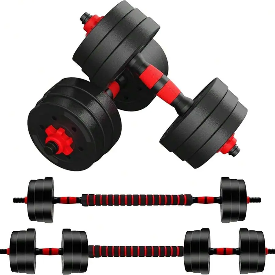 44lbs 3-in-1 Adjustable Dumbbells Set - Home Fitness Equipment, At Home Gym, Chest-Press, End Loaded, Bodybuilding Weights, Barbell Conversion, Push-Up Stand, Comfortable Grip, Leg Training, Enhance Cardiovascular Health, Improve Muscle Endurance, Workout