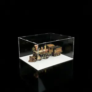 Clear Acrylic Simple Self-Assembly Display Box with White Base, Removable Figures Toys Props Display Riser Stand, Cube Countertop Decorative Storage Box for Home Organization, 40*35*20cm(Model not included)