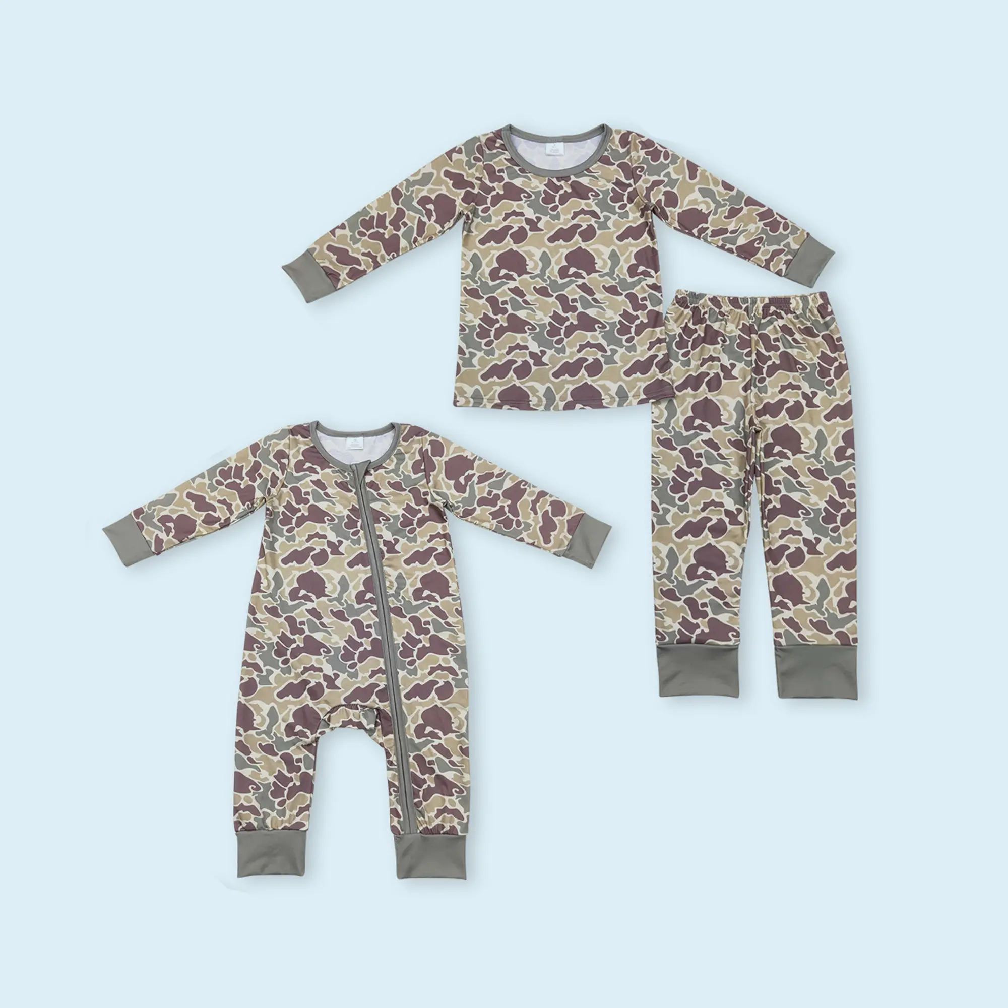 Long sleeves green camouflage kids boy pajama set