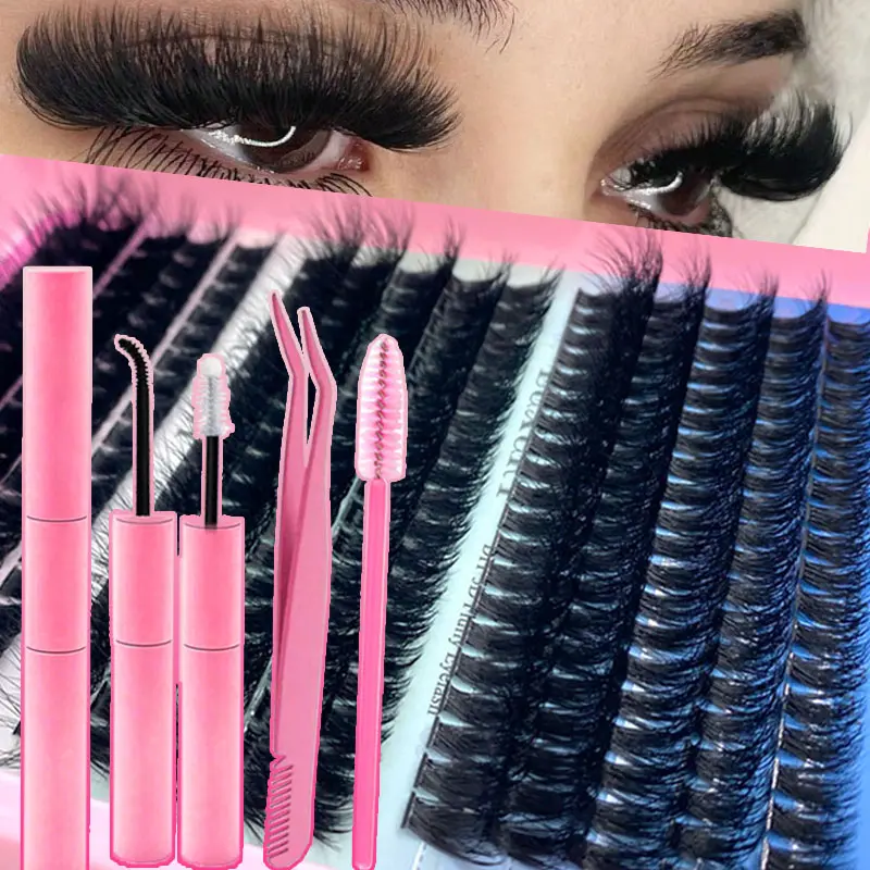 60D/80D/100D Volume DIY Lash Clusters Kit - Soft Fluffy Long-Lasting Lashes with Lash Bond And Seal & Tweezer for Beginners Easy At-Home Application - Vegan Eyelash Set