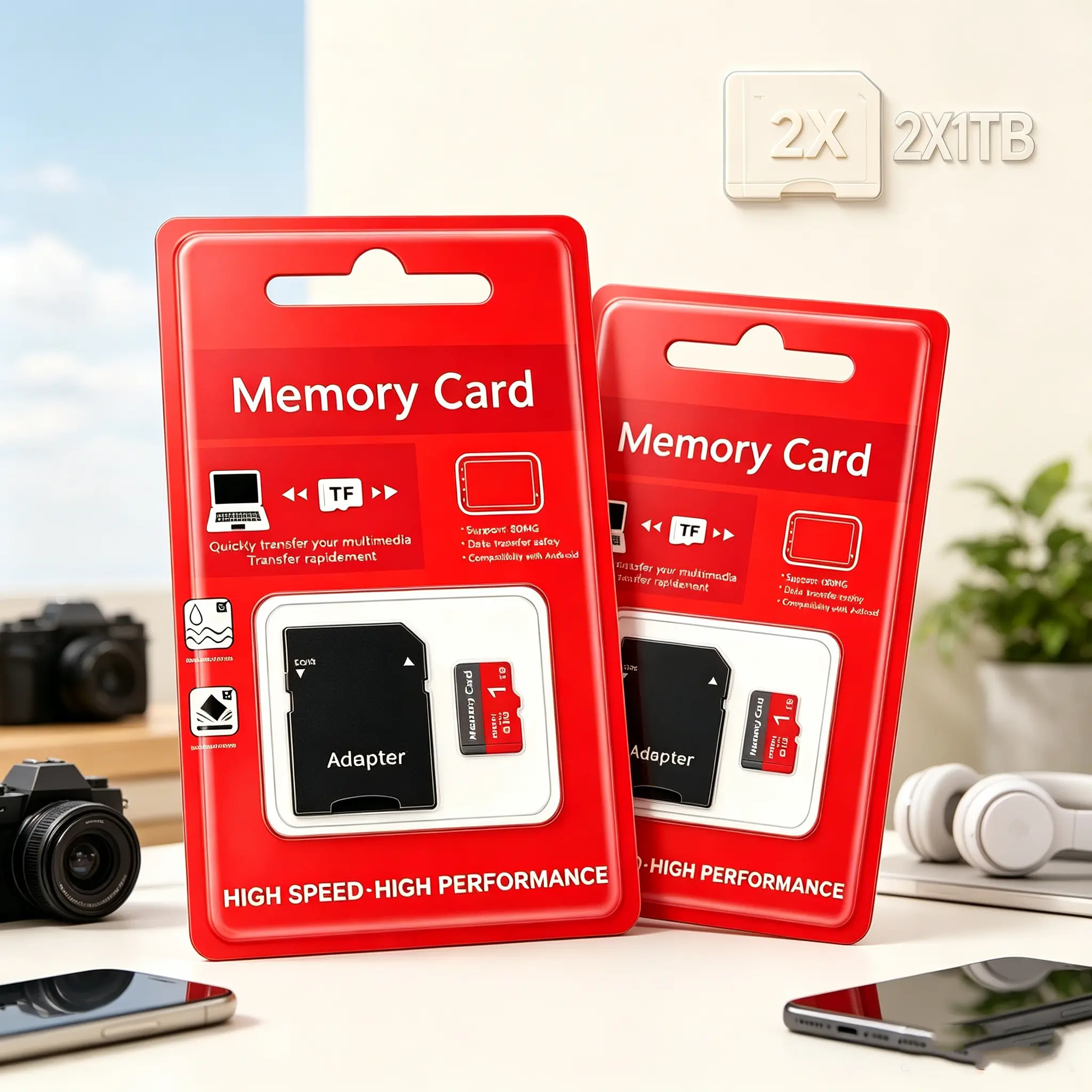 2-Pack 1TB MicroSDXC Card with Adapter Included - High-Speed SD Card Storage, Storage Expansion for Surveillance Systems, Mobile Phones, Cameras
