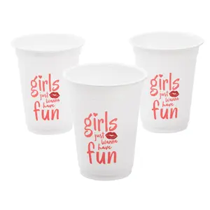 4 1/4" 16 oz. Bulk 50 Ct. Girls Just Wanna Have Fun Reusable Plastic Cups