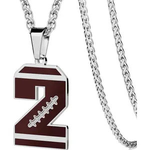 Football Number Necklace 0-99 Jersey Football Pendant Necklace with 22+2 inch Chain for Men