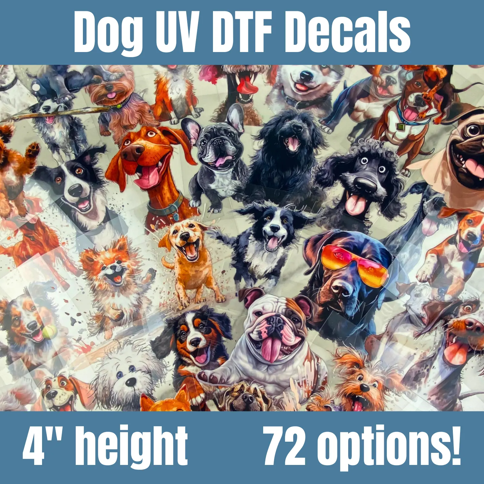 Dog Breed UV DTF DECALS, 4" height, Funny Dog Stickers, Decorative Sticker