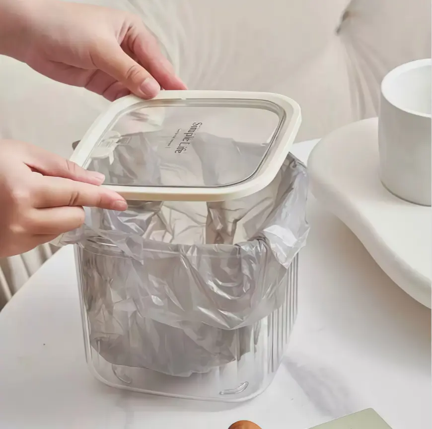 Minimal Clear Mini Trash Can, Transparent Open‑Top Waste Bin for Countertop, Vanity & Small Rooms