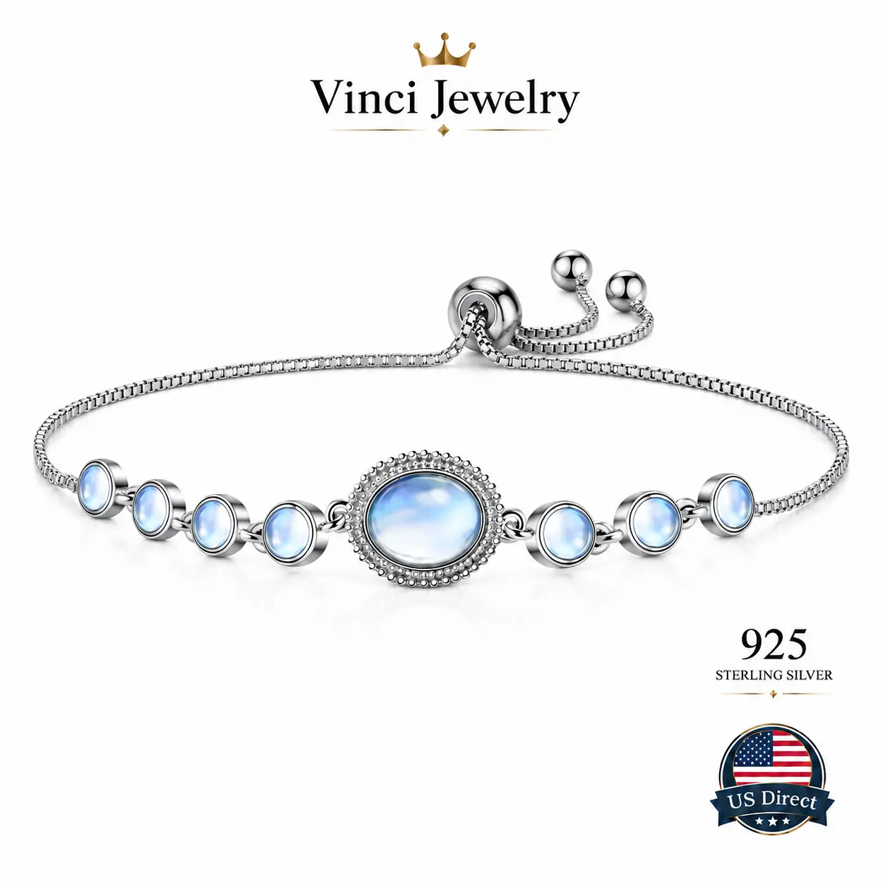 925 sterling silver Boho Celestial Adjustable Chain Bracelet Collection Turquoise Ocean Energy & Moonstone Glow Dainty Wrist Jewelry Minimalist Silver Tone Stackable Bracelets Elegant Nature Inspired Fashion Accessories Beach Vacation Romantic Gift