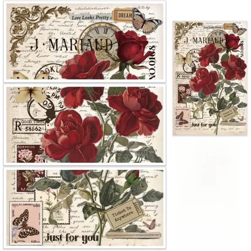 3Pcs/Set Vintage Rose Rub on Transfers for Furniture and Crafts 12x6 Inch Letterhead Furniture Decals Decor Butterfly Furniture Transfer Stickers for Furniture Decor Scrapbooking