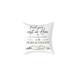 Biblical-Themed Standard Pillow, Find Your Rest in Him Design, Peaks & Valleys Faith Decor for Christian Home, Biblical-Themed Standard Pillows