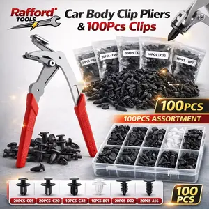 Rafford Car Body Clamps Kit, Automotive Accessories, Includes 100 Fasteners, Ideal for Door Panels and Bumper Rivets, Automatic Adjustment Tool
