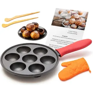Cast Iron Aebleskiver Pan - Authentic Danish Pancake Maker for Aebleskiver, Poffertjes, Takoyaki, Appam, Kuli Paniyaram - Pre-Seasoned Cast Iron for Gas & Electric Stovetops & Campfire