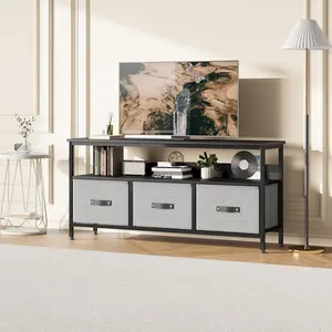 Garvee Entertainment Console with 3 Drawers and Open Shelf, Fabric Cabinet Storage for Living Room Media and Electronics, Suitable for 32-Inch Screens