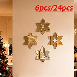 Petals Mirror Wall Stickers, 6pcs/24pcs Acrylic Self-Adhesive Decorative Wall Art, Floral Wall Decals, Removable for Living Room, Bedroom, Kitchen, Dining Room