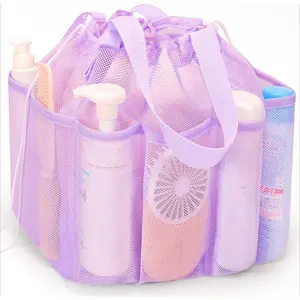 X-BS06 Mesh Shower Caddy Portable with Drawstring, Dorm Room Essentials for College Students Girl & Boy, Larger Shower Bag for Camping,Swimming,Gym,Travel,Bathroom - Purple