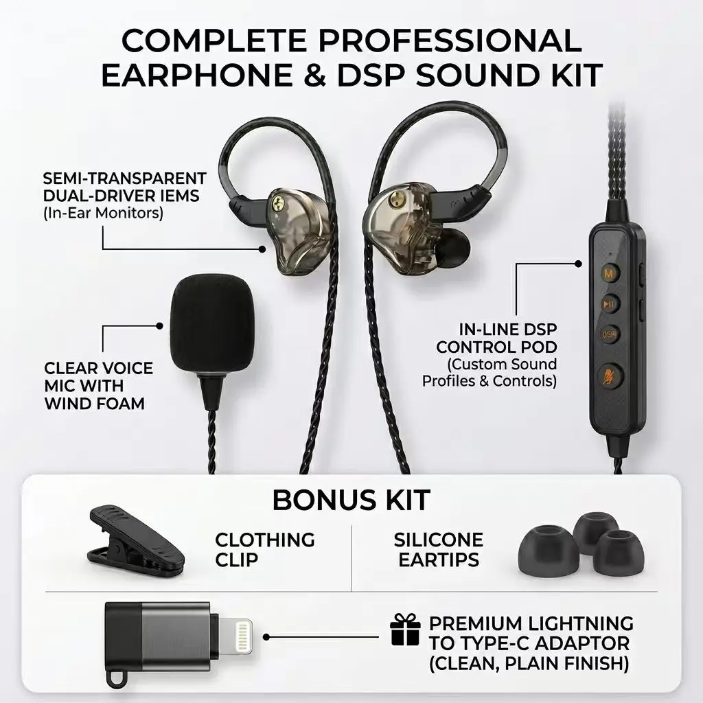 KM09 Ultra Karaoke Sound Card Noise-Cancelling Wired Headphones Built in In-Ear Monitoring | Voice Changer | Reverberation |Sound Card Top-notch Microphone II Free Gift iOS Lightning Adapter