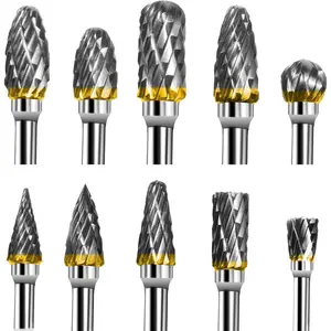 Tungsten Carbide Rotary Burr Set - 10 Count Double Cut Carving Burr Bits 1/8" Shank 1/4" Grinding for DIY Carving Metal Polishing Engraving Drilling