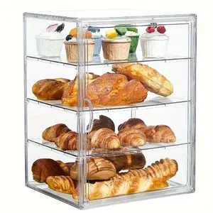 4-Layer Detachable Acrylic Pastry Storage Container, Clear Food Display Case with Front Access Door, Stackable Bread Box for Kitchen Counter, Bakery, Cafe, Perfect for Cupcakes, Muffins & Baked Treats