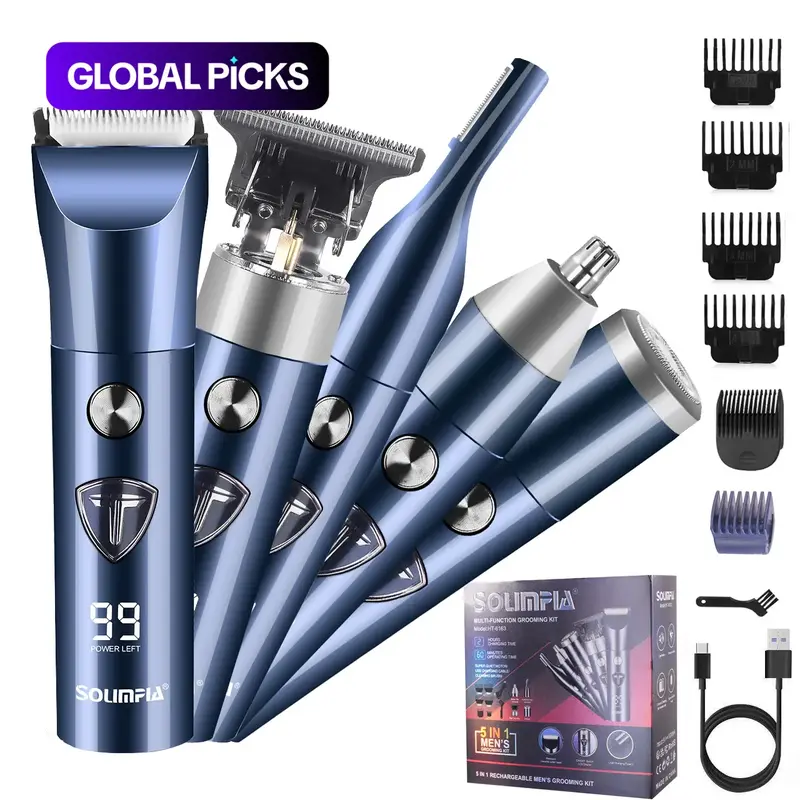 5-in-1 Men's Body Hair Trimmer, Body Hair Trimming, Multifunctional Hair Trimmer, Cordless Hair Clipper Set, Rechargeable Trimmer Kit, Electric Shaver and Beard Trimmer for Men, Nose Hair Trimmer #GLOBAL PICKS