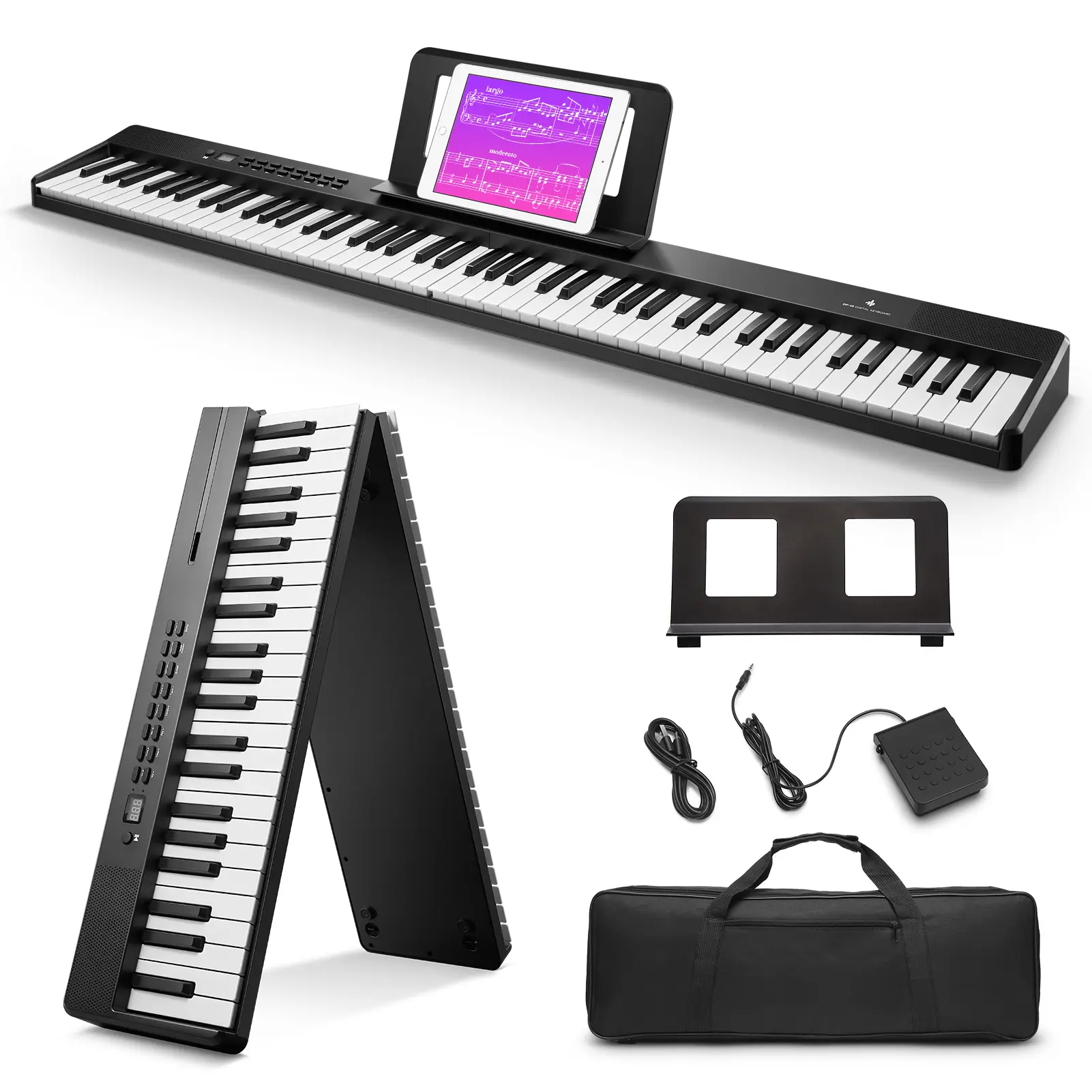 Donner DP-10 Folding Electronic Piano for Beginners, 88-Key Full Size Portable Keyboard, Bundle with Pedal and Piano Bag, Folding Piano
