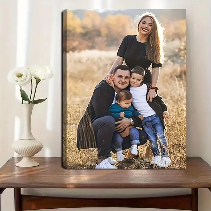 Customizable Pine Wood Framed Canvas Photo Print - Personalized Parent-Child Decorative House Wall Art, Home Decor Items, Father's/Mother's Day Gift for Couples