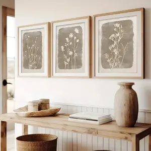 3 Pieces Optional Wooden Frame Beige Botanical Floral Canvas Poster Picture Wall Decor Painting Interior Decor Room Home Decor Wall Canvas Spring Decor Canvas Wall Art