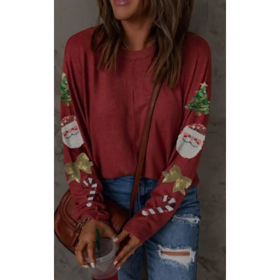 Sequin Sleeve Christmas Top