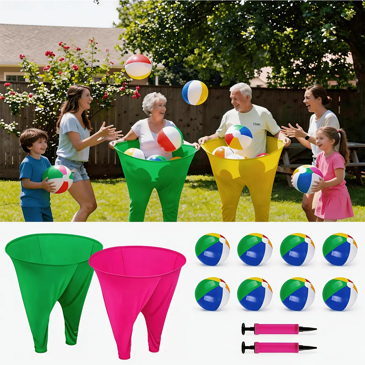 Giant Stretchy Pants Game Set with Inflatable Ball & Air Pump, Funny Backyard Lawn Game for Kids & Adults, Family Party, Birthday, Graduation, BBQ, Picnic, Team Building & Outdoor Fun