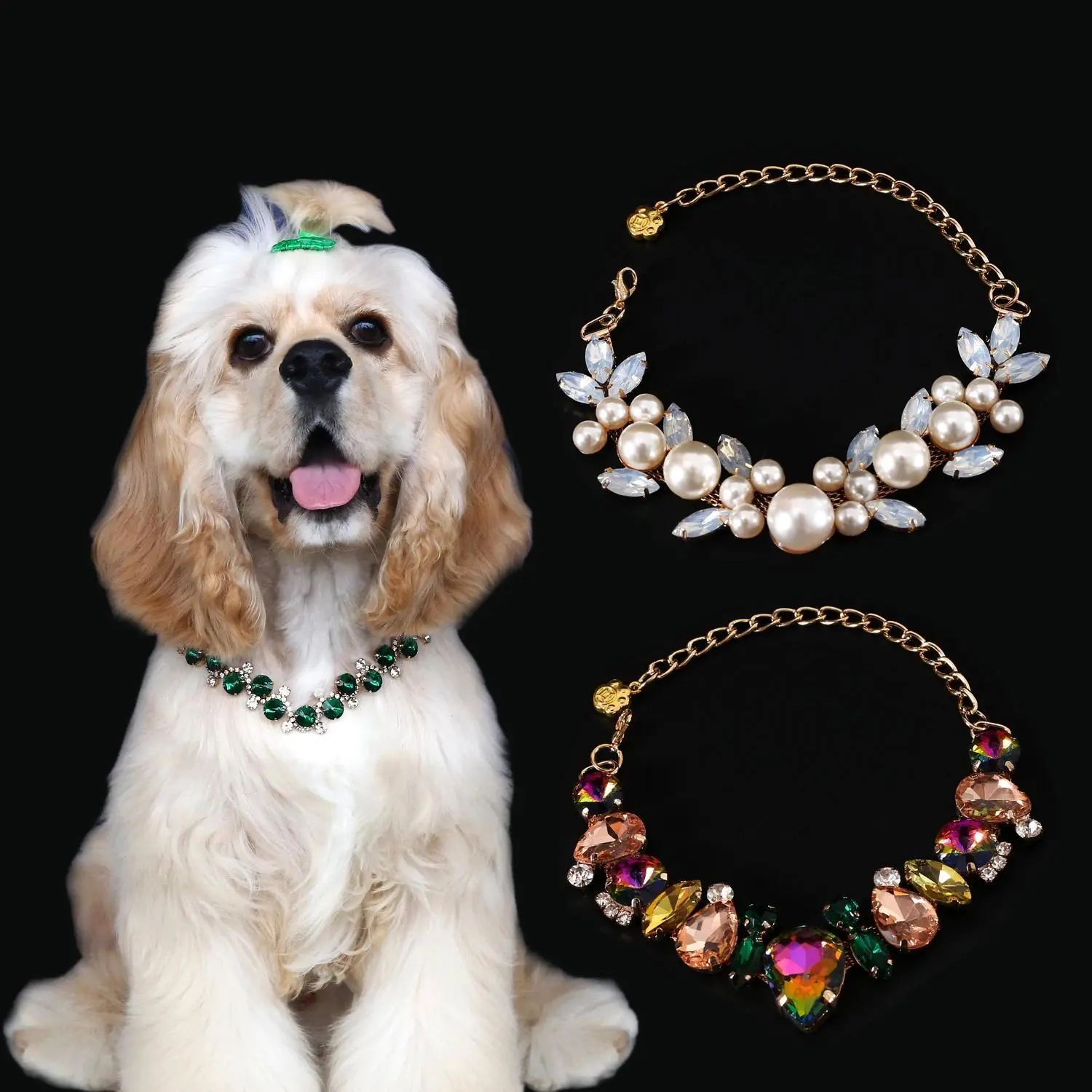 Pet Dog & Cat Wedding Collar - Jeweled, Rhinestone-Studded, Pearl-Adorned Accessory, Photo Prop with Glinting Look, S(18-28cm), L(38-48cm), Photo Props