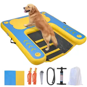 WARMOUNTS Inflatable Dog Water Ramp, Floating Dock Platform for Big Dogs (Up to 220 LBs) with Ladder, Ropes, Non-Slip Pad, High Visibility Dogs Safety Ramp for Pool, River, Boat