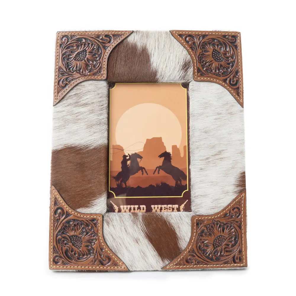 Rustic Classic Leather-Wooden Tumbleweed Trail Photo Frame, Brown & White Home Decor Decoration Items for Home Supplies