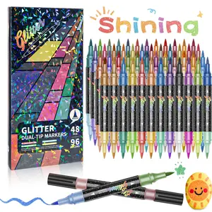 24/48/72/96 Colors Glitter Effect Brush Markers, Art Marker Set, Dual Tip Dual Color 1-5mm Soft Brush Shimmer Marker for Doodle Writing, Glitter Art Crafts Adults DIY Crafts Greeting Birthday Cards Making