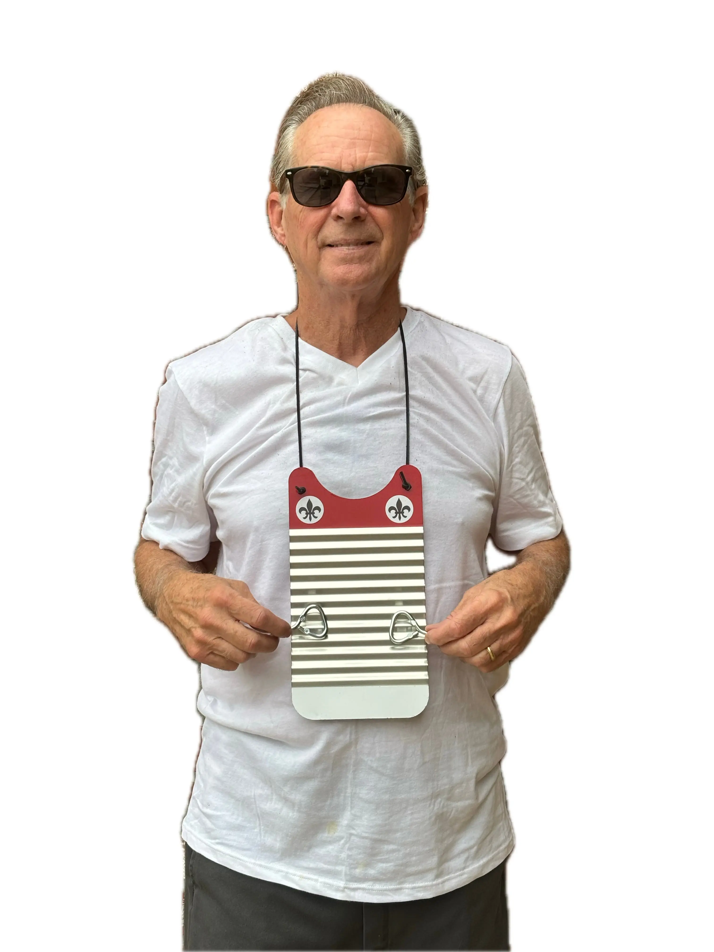 Key of Z Handmade Traditional Compact Rubboard - Red & White Fleur de Lis Design, Authentic Construction Techniques, Cajun Flair Percussion Instrument for Toys & Hobbies, Washboard