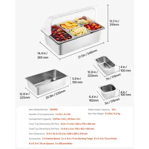 fathersdaygift  VEVOR Countertop Food Serving Display Container, 5 Pan Stainless Steel Food Serving Tray, Buffet Condiment Dispenser Display Rack with Clear Lid 3 Freezer Boxes, for Restaurant Hotel Kitchen Party