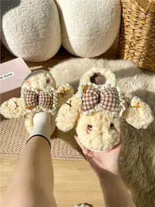 Women's Winter Cotton Slippers, Fashionable Soft Slippers, Cute Bow Design, Warm Indoor Shoes, Home Slippers, House Slippers, Comfortable Textile Material, Medium Width, Fall & Winter